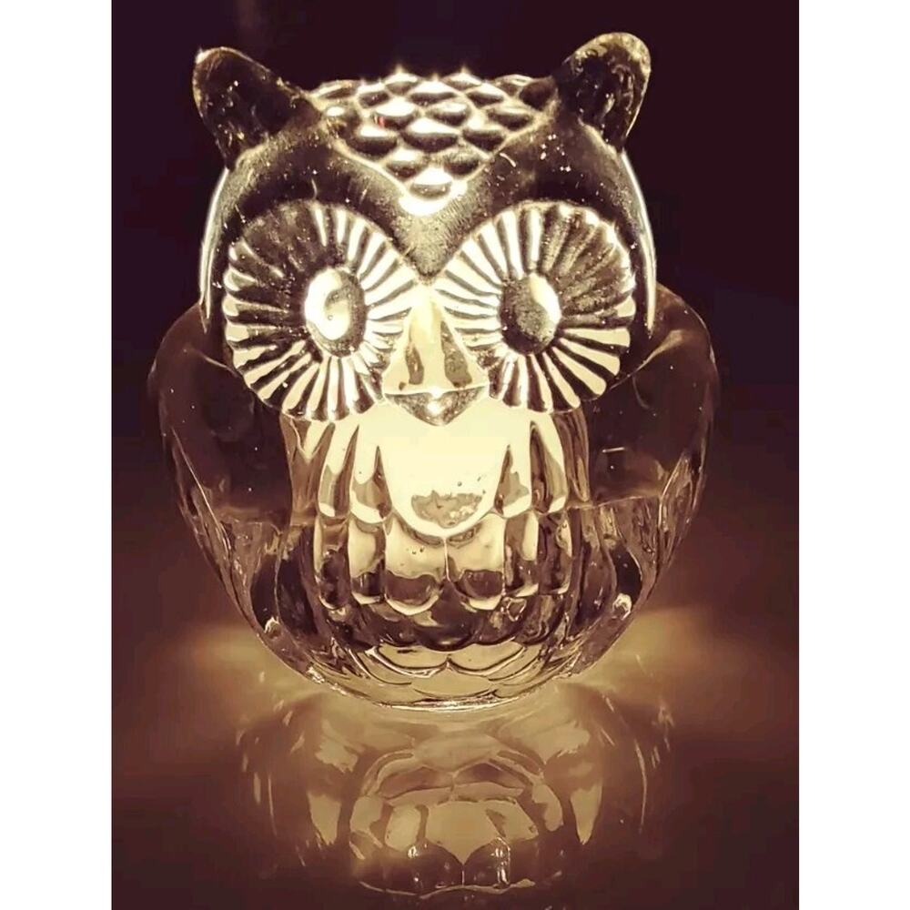 Party Lite Owl Candle Holder Glass-Battery Operated Votive Candle Included-4" - Picture 2 of 16